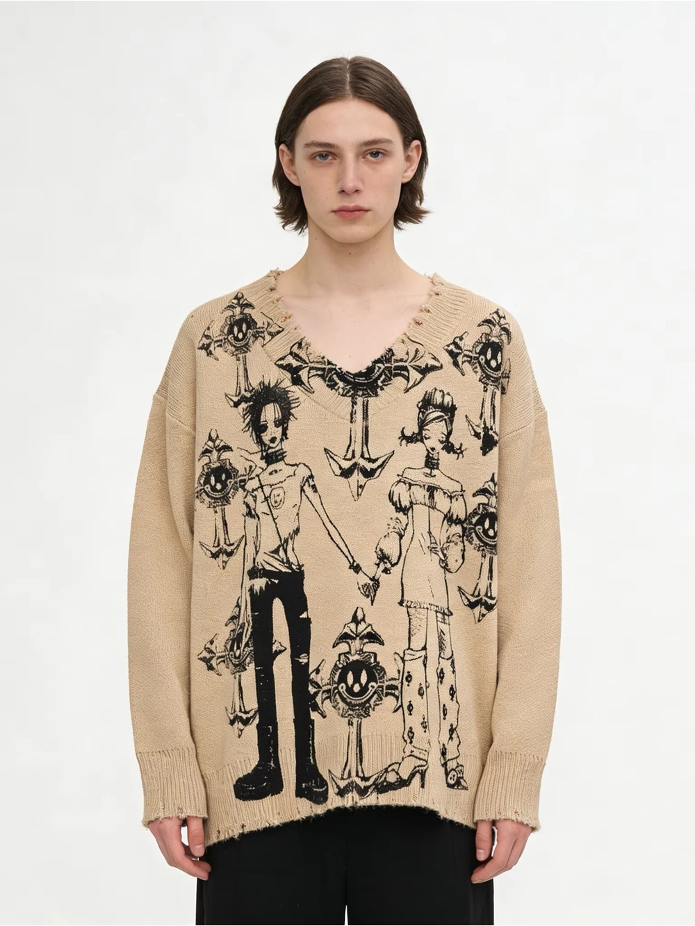 Skoot Apparell / Beige Knit Graphic Nana Sweater